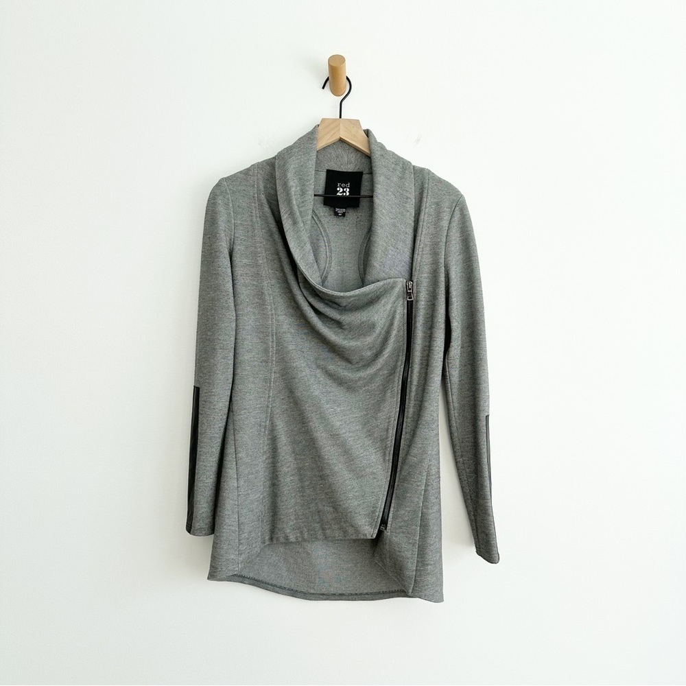 Red 23 Lamb Leather Patch Asymmetrical Zip Cardigan Jacket Grey Women’s Size XS